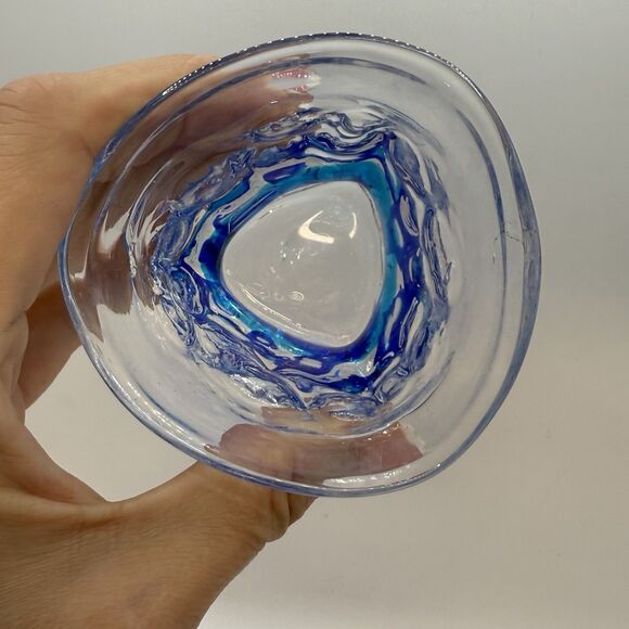 Ryukyu HandBlown Pair Clear Blue Green Swirl Glasses - Picture 6 of 10